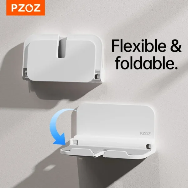 PZOZ Wall Mount Holder Charger Hook Hanging Stand Bracket Dock Mobile Phone Tablet Holder Pasted on Wall Foldable Shower Holder - Image 2