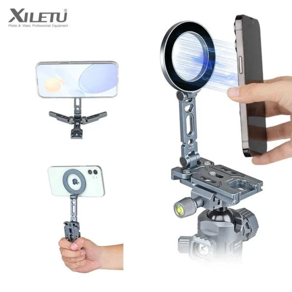 XILETU MagSafe Magnetic Phone Holder Foldable Camera Phone Tripod Stand for iPhone 15 14 13 12 Selfie Stick Desktop Stand