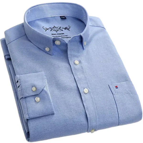 Men's 100% Cotton Shirt Long Sleeve Plaid Oxford Casual Solid Color Print Regular Fit Formal Dress Shirt Oversized 7XL 6XL 5XL - Image 2