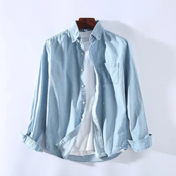 3 Colors 2025 New Men's Casual Denim Shirt Fashion Casual Cotton Slim Fit Cowboy Long Sleeve Shirt Male Brand Clothes - Image 2