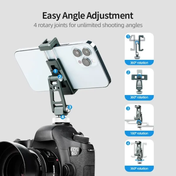 XILETU Aluminum Cold Shoe Phone Mount for DJI RS Stabilizer, 360° Adjustable HV Bracket for Camera Monitor Live Streaming - Image 2