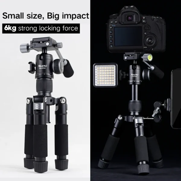 ⁦XILETU FM5C2 Portable Metal Mini Tripod Lightweight Travel Stand with 360 Degree Head Grip for DSLR Cameras Mobile Phones⁩ - الصورة ⁦5⁩