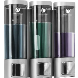 موزع شامبو لجدار الاستحمام 1/2/3 × 200 مل غرفة موزع الصابون السائل القابل لإعادة الملء زجاجة حاويات الحمام شفافة<span> - </span>sliver-triple-head