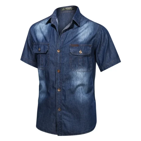 2024 Summer Men's Denim Shirts Short Sleeve Cotton Cowboy Shirt 5XL Oversized Solid Vintage Causal Shirt Men's Clothing AF5010 - Image 5