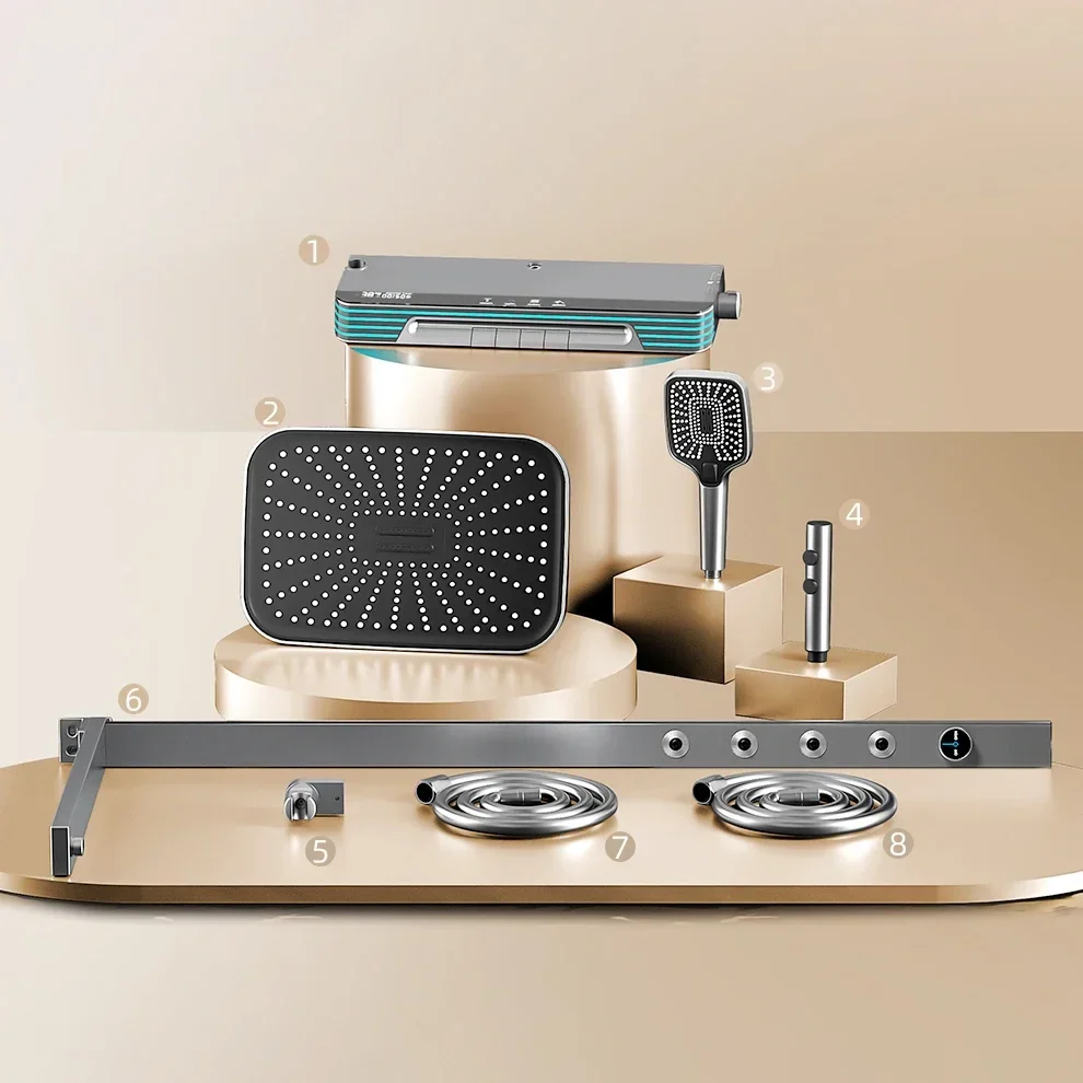 رذاذ خلفي ترموستاتي نظام دش الحمام الرقمي ، صنابير الحمام الساخنة والباردة ، رأس دش المطر ، مجموعة رمادي - Image 6