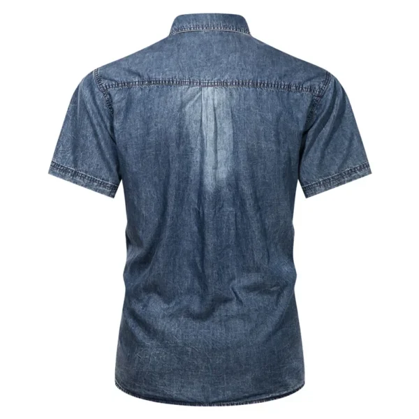 2024 Summer Men's Denim Shirts Short Sleeve Cotton Cowboy Shirt 5XL Oversized Solid Vintage Causal Shirt Men's Clothing AF5010 - Image 3