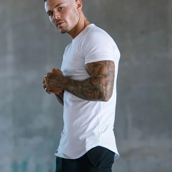 ⁦Plain Clothing Fashion T Shirt Men Cotton Breathable Fitness Mens Short Sleeve T-shirt Gym Tshirt Summer Tight Tee Shirt Homme⁩ - الصورة ⁦2⁩