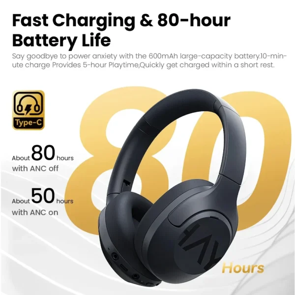 HAYLOU S30 سماعة لاسلكية تعمل بالبلوتوث 5.4 سماعات 43dB سماعات إلغاء الضوضاء التكيفية 40 مللي متر سائق 80H سماعات وقت اللعب - Image 3