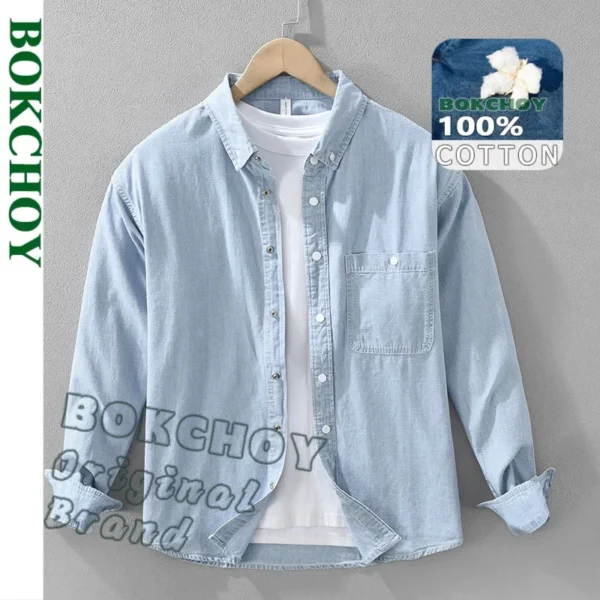 2025 Spring New Pure Cotton Loose Cargo Denim Shirts for Men Clothing Casual Streetwear Men Tops CM7596