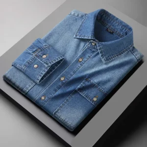 New Autumn Cotton Denim Shirts Men Slim Fit Smart Casual Solid Color Long Sleeve Mens Jeans Shirt Fashion Male Shirt 2265<span> - </span>Blue, L