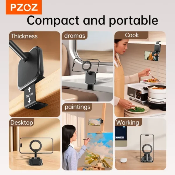 PZOZ Alloy Foldable Car Phone Holder for MagSafe 360° Adjustable Magnetic Car Mount Stand for iPhone 15 14 13 12 Pro Max - Image 5