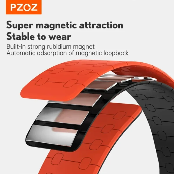 ⁦PZOZ Silicone Watch bands For Apple Watch 8 7 6 SE 5 4 49mm 44mm Chain Magnetic Wrist Strap For iWatch Series Wristband Strap⁩ - الصورة ⁦4⁩