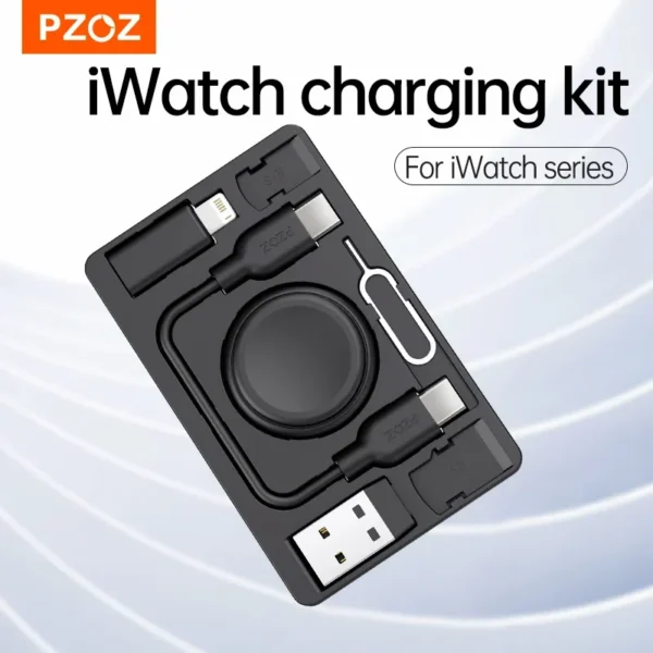 PZOZ For Apple Watch Charger iWatch Charging Portable Card Holder with USB C A to Lightning Type Cable SIM Adapter Storage