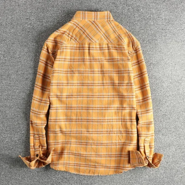 100% cotton woven wool fabric American retro men's shirt long sleeve autumn and winter thick fashion high street casual shirt - Image 5