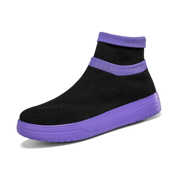 ⁦Men Thick Bottom Sneakers Autumn Couple New Non-slip Sock Shoes Breathable Mesh Round Head Casual Running High-top Flats Women⁩ - الصورة ⁦5⁩