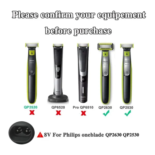 ⁦8V HQ850 Shaver Power Lead Charger For Philips Norelco One Blade QP2530 QP2630 QP2510 QP2531 Razor⁩ - الصورة ⁦2⁩