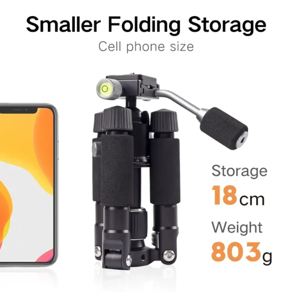 ⁦XILETU FM5C2 Portable Metal Mini Tripod Lightweight Travel Stand with 360 Degree Head Grip for DSLR Cameras Mobile Phones⁩ - الصورة ⁦2⁩