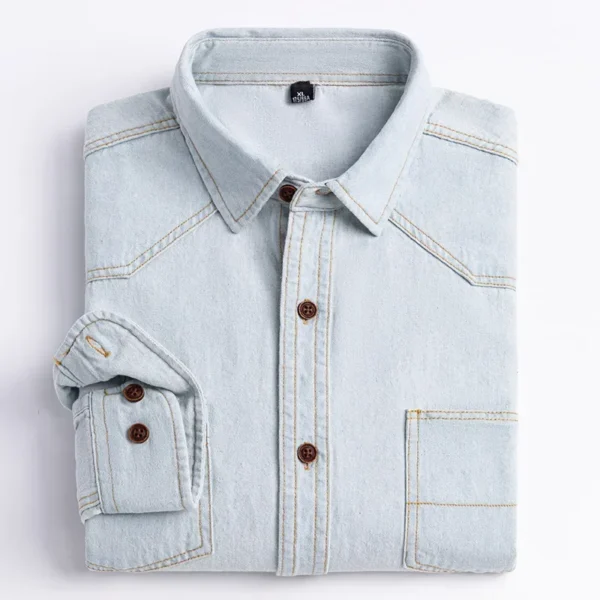 2023 Denim Pocket Design Shirt Classic 100% Cotton Long-Sleeve Fashion Embroider Comfortable Clothes - Image 3