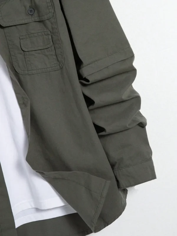 Men's long - sleeved denim shirt for spring and autumn. Military - green workwear shirt. Daily simplicity. Street fashion. - Image 6