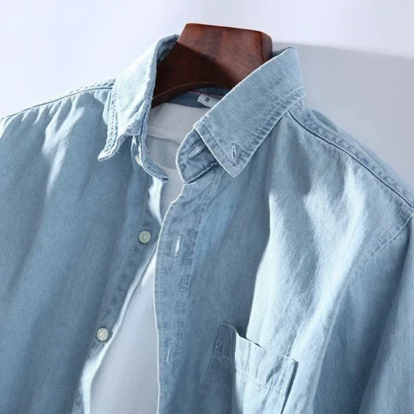 3 Colors New Men's Denim Shirt Fashion Classic Casual Cotton Slim Jean Long Sleeve Shirt Male Brand Clothes Coat - Image 5