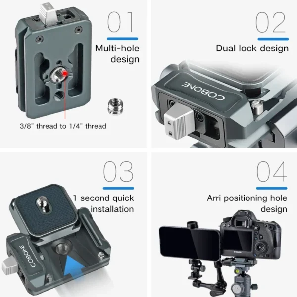 ⁦XILETU XQ1S Quick Release Plate Clamp with Arca Swiss Quick Release Plate Quick Mounting Bracket for DSLR Camera Tripod Adapter⁩ - الصورة ⁦3⁩