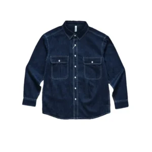 Spring And Autumn Men's Denim Long Sleeved Shirt With Double Pockets American Work Style Loose Fitting Washed Denim Shirt Jacket<span> - </span>Deep Blue, M
