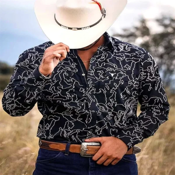 Men's long-sleeved denim shirt, tribal ethnic style, casual, luxurious, designer design, outdoor party, 2025 blusas masculina - Image 6