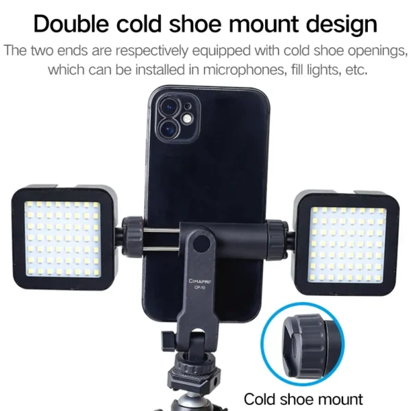 Cimapro CP-10 360°Rotatable Phone Holder Vertical Shoot PhoneMount Tripod Mount With Cold Shoe Phone Clip Clamp Vlog Video - Image 3