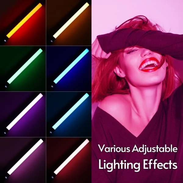 يده RGB أنبوب ضوء استوديو LED الفيديو الضوئي عصا 3200K-5500K عكس الضوء 9 تأثيرات الإضاءة مع ترايبود 50 سنتيمتر للبث المباشر - Image 2