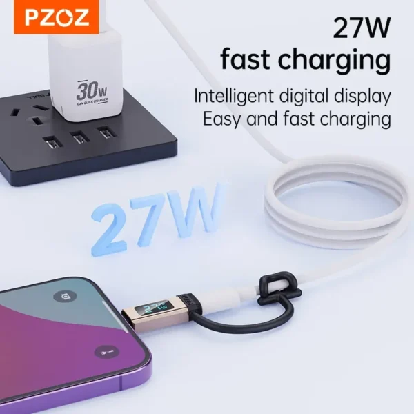 ⁦PZOZ Digital Display Fast Charging Adapter Plug Type C To Lightning For iPhone 14 13 12 11 Pro X 8 7 6 SE USB C TO Lightning⁩ - الصورة ⁦4⁩