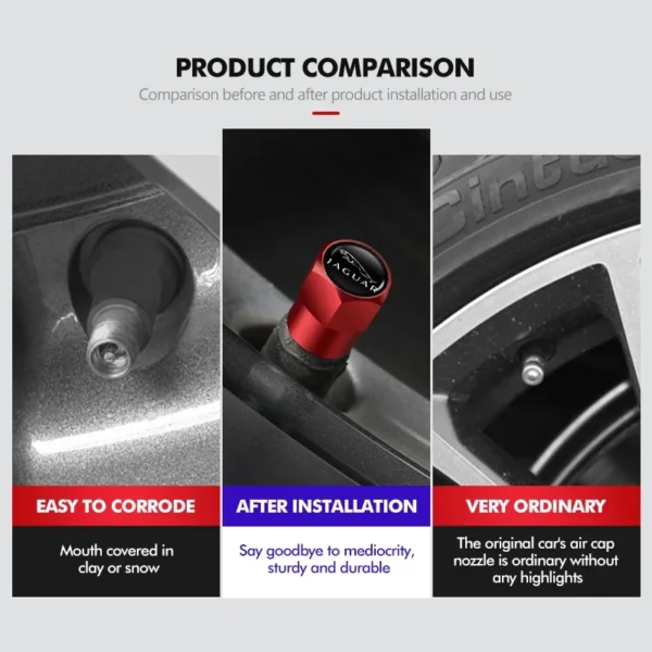 ⁦Aluminum Alloy Car Wheel Tire Valve Caps Dust Accessories For Jaguar S-Type F-Type X-Type F-Pace I-Pace E-Pace XJR XE⁩ - الصورة ⁦3⁩