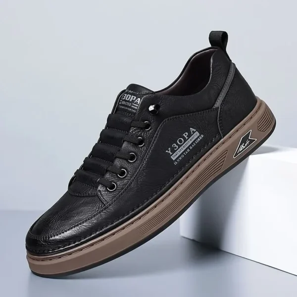 2025 Cool Men Shoes Leather Casual Sneakers Breathable Walking Slip on Platform Shoes Male Flats Rubber Sole Shoes - Image 3