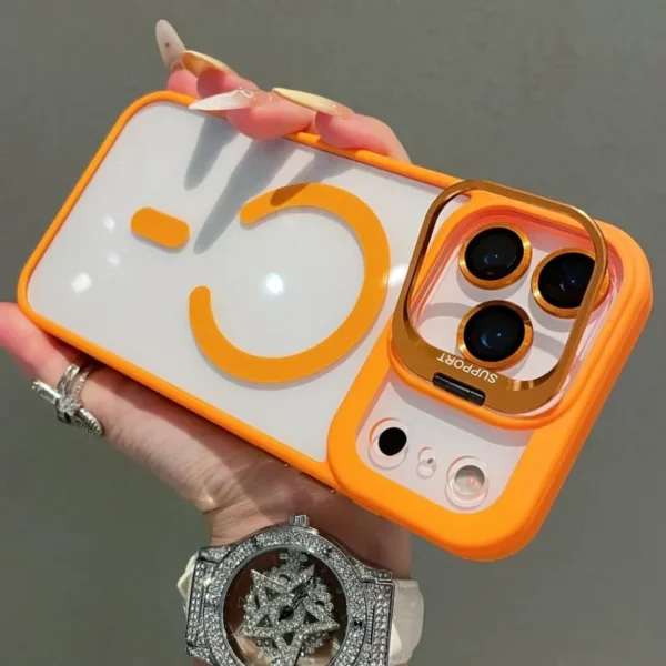 Transparent Case For iPhone 17 Air 16 15 14 Plus 13 12 11 Pro Max For Magsafe Wireless Charge Camera Stand Holder Lens Cover
