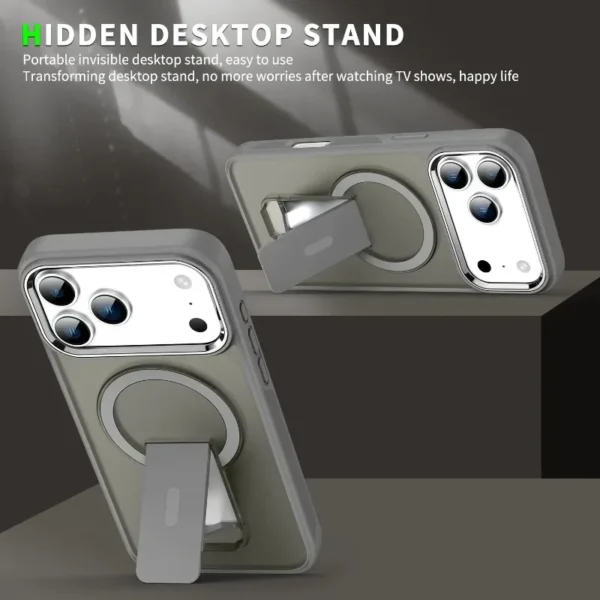 ⁦New Folding Stand Matte Clear Magnetic Case for iPhone 17 17 Air 17Pro 17 Pro Max For Magsafe Wireless Charge Shockproof Cover⁩ - الصورة ⁦5⁩