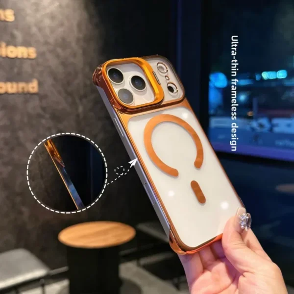 ⁦New Metal Stand Lens Protection Clear Magsafe Phone Case For iPhone 17 17 Air 17Pro 17 Pro Max Magnetic Wireless Charge Cover⁩ - الصورة ⁦4⁩
