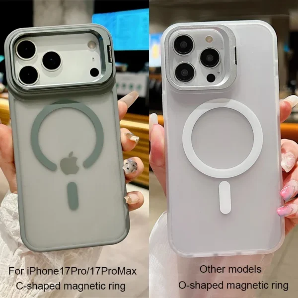 Matte Translucent Camear Lens Stand Bracket Magnetic For Magsafe Case For iPhone 17 Air 16 15 14 Plus 13 12 11 Pro Max PC Cover - Image 2