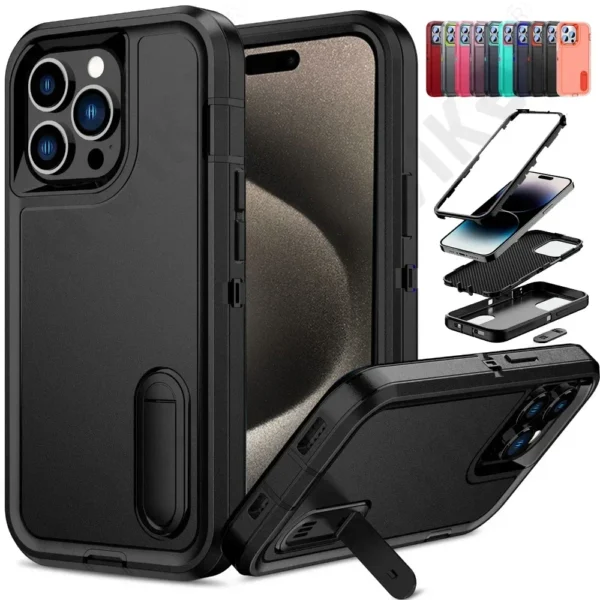 Case For iPhone 17 Air 16 11 13 12 14 15 Pro Max XS XR 8 Plus Heavy Duty Shockproof Anti-Scratch Protective with Kickstand Cover