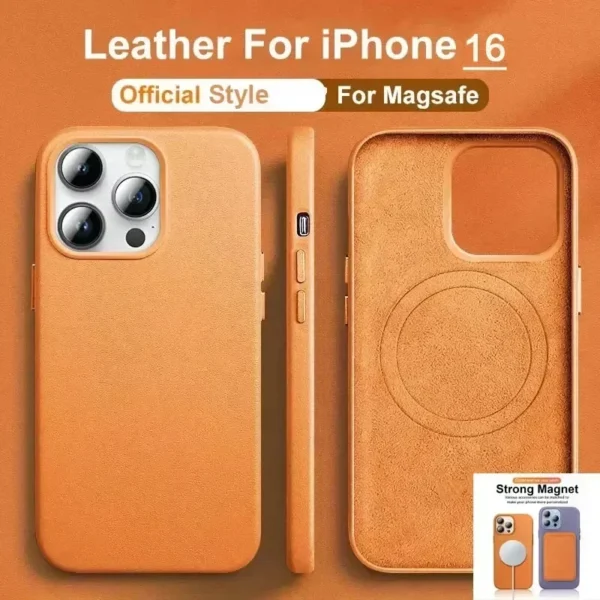 ⁦Luxury MagSafe Case for Apple iPhone 17 Pro Max 16 13 12 14 15 Plus Leather Official Style MacSafe Magnetic i Phone Cover Etui⁩ - الصورة ⁦2⁩