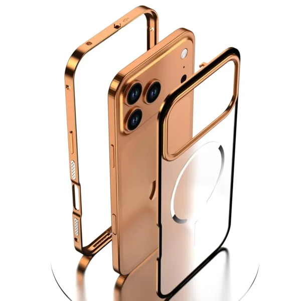 ⁦For iPhone 17 Pro Max 17Air Metal Frame Removable Phone Case For Magsafe Wireless Charging Aluminum Alloy Lens Matte Back Cover⁩ - الصورة ⁦2⁩