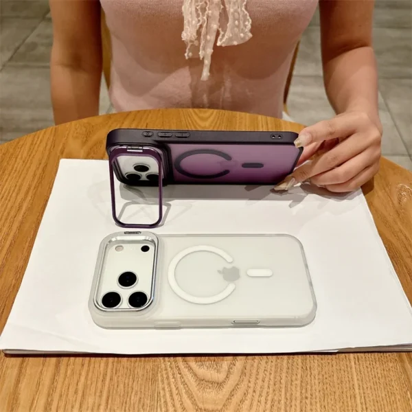 Matte Translucent Camear Lens Stand Bracket Magnetic For Magsafe Case For iPhone 17 Air 16 15 14 Plus 13 12 11 Pro Max PC Cover - Image 4