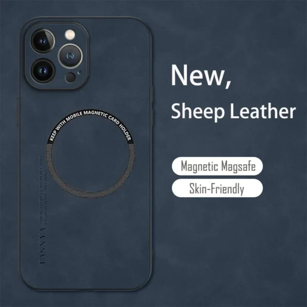 ⁦For Magsafe iPhone 15 14 13 12 11 Pro Max X XR XS max 14 15 Plus Sheepskin Vintage Magnetic Leather Soft Phone Case Cover⁩ - الصورة ⁦6⁩