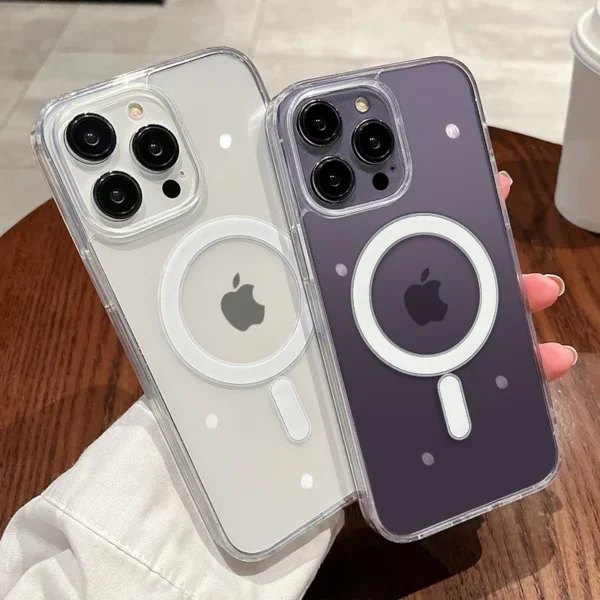 ⁦For Magesafe Magnetic Transparent Wireless Charge Case For iPhone 11 12 13 14 15 16 17 Air Pro Max Plus Mini Shockproof PC Cover⁩ - الصورة ⁦3⁩