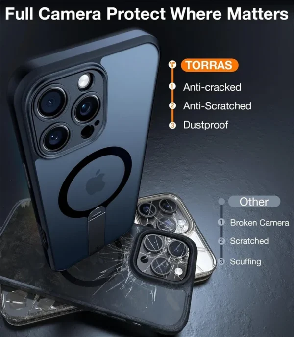 ⁦360 Hidden Metal Stand Magnetic Case for Magsafe IPhone 16 15 14 13 12 Pro Max Plus 16Pro 16Plus IPhone16 Mag Safe Phone Cover⁩ - الصورة ⁦5⁩