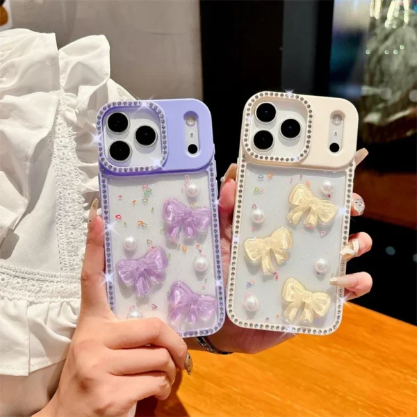 ⁦Transparent Candy Glitter Bling Flash Diamond Cute Bow Phone Cases For Apple iPhone 17 Air 16 15 14 13 Pro Max Shockproof Cover⁩ - الصورة ⁦2⁩