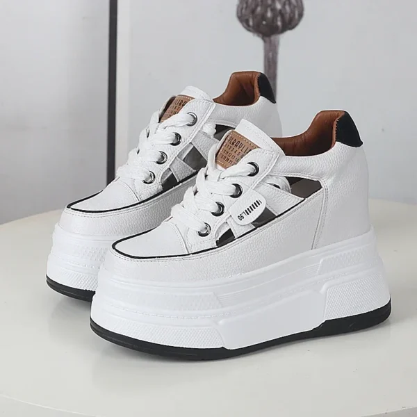 ⁦Spring and Summer Platform Casual Shoes Ultra High Heels Increase 12CM Small Hollowed Breathable Sandals⁩ - الصورة ⁦3⁩