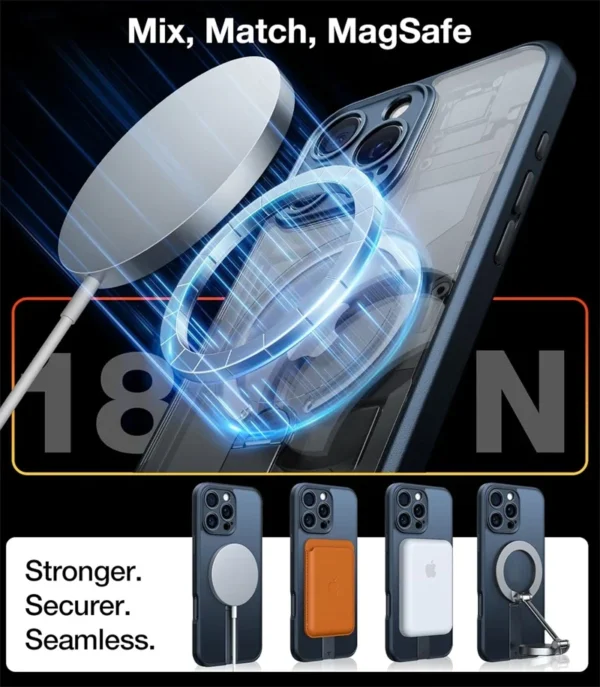 ⁦360 Hidden Metal Stand Magnetic Case for Magsafe IPhone 16 15 14 13 12 Pro Max Plus 16Pro 16Plus IPhone16 Mag Safe Phone Cover⁩ - الصورة ⁦6⁩