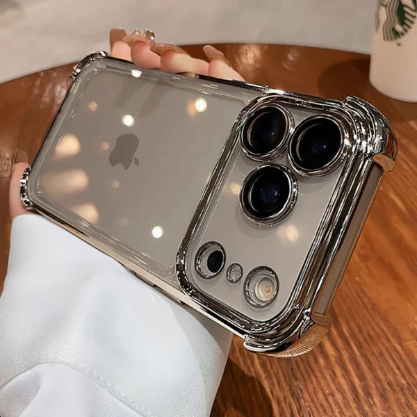 ⁦Luxury Electroplate Shockproof Transparent Phone Case For iPhone 17 Air 16 15 14 13 12 11 Pro Max Plus Clear Bumper Cases Cover⁩ - الصورة ⁦3⁩