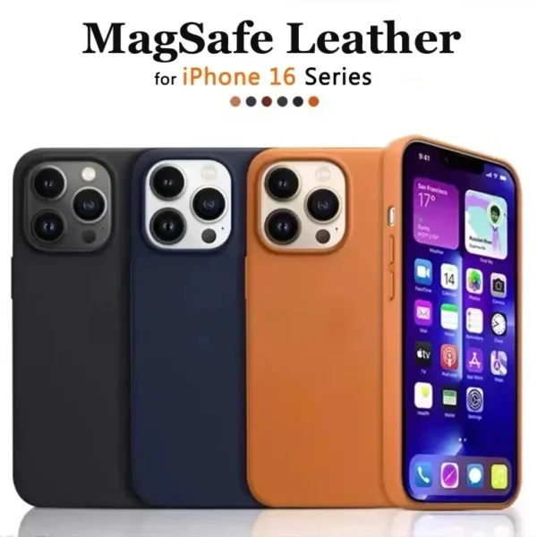 ⁦Luxury MagSafe Case for Apple iPhone 17 Pro Max 16 13 12 14 15 Plus Leather Official Style MacSafe Magnetic i Phone Cover Etui⁩ - الصورة ⁦6⁩