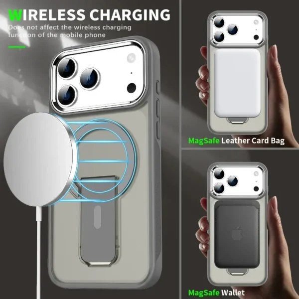 ⁦New Folding Stand Matte Clear Magnetic Case for iPhone 17 17 Air 17Pro 17 Pro Max For Magsafe Wireless Charge Shockproof Cover⁩ - الصورة ⁦4⁩