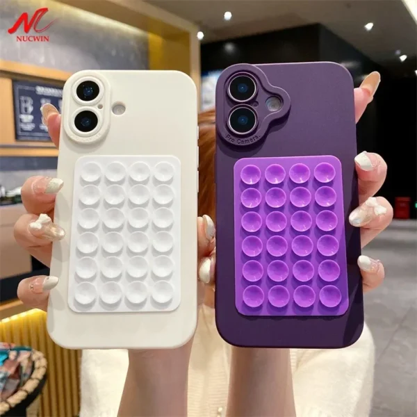 3D Suction Cup Case For iPhone 17 16 15 14 13 11 12 Pro Max 16 16e Case For iPhone 14 13 Pro Max 17 Air Soft Silicone TPU Cover